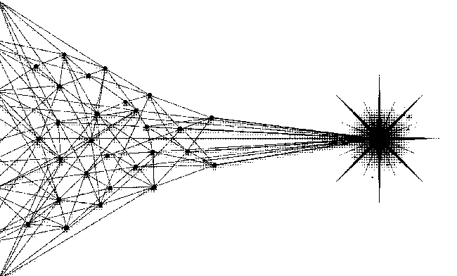 A complex network converging into a single starburst.